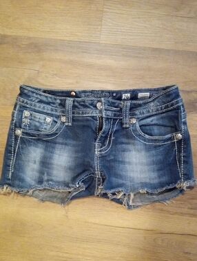 Miss Me Denim Frayed Hem Teen Shorts - Dark Blue